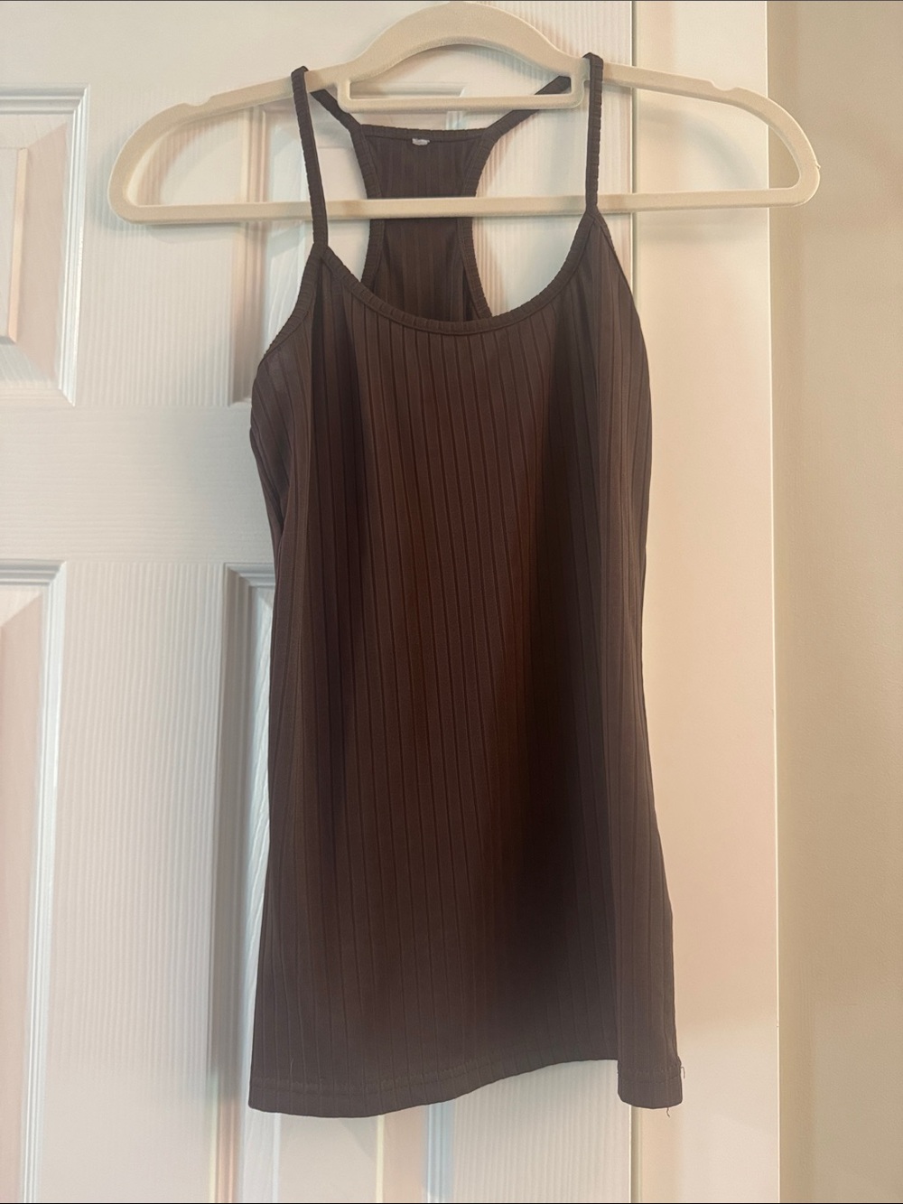 Slim Ribbed Racerback Tank Top in Dark Brown